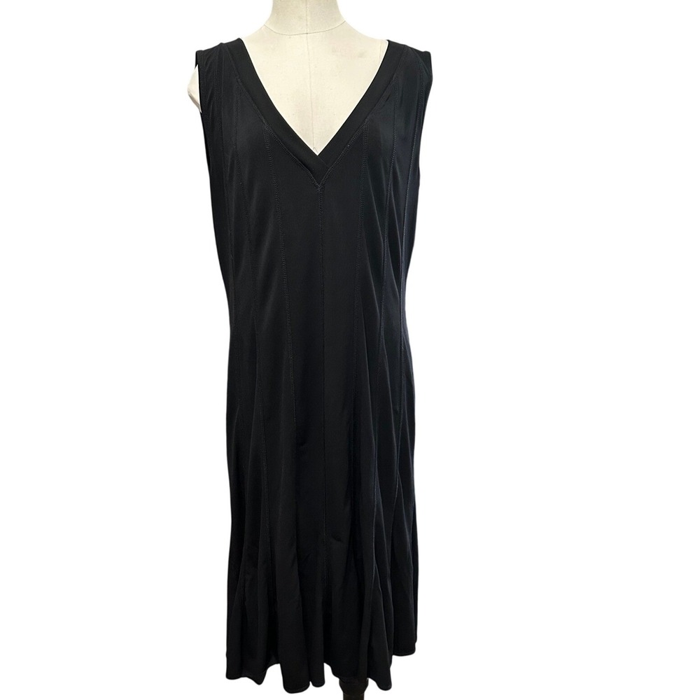 Shape fx Midi Dress Women XL Black Sleeveless V-Neck Stretch Princess Seams
